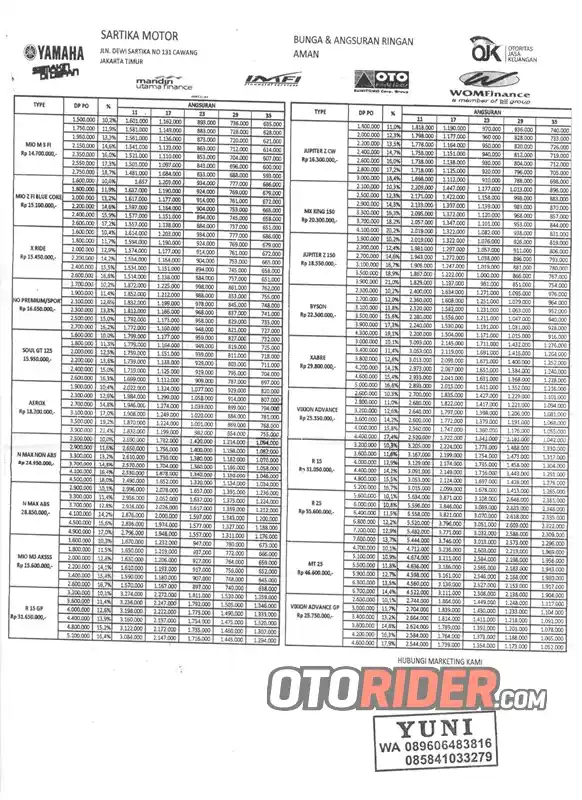 harga motor yamaha