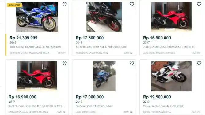 Harga bekas Suzuki GSX-R150 Oktober 2020