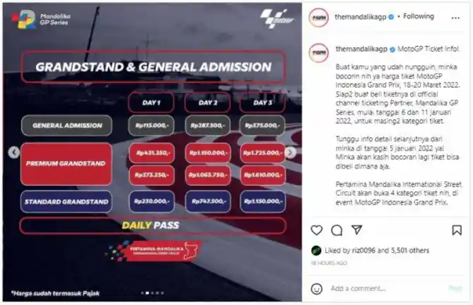 Harga Tiket MotoGP Mandalika 2022