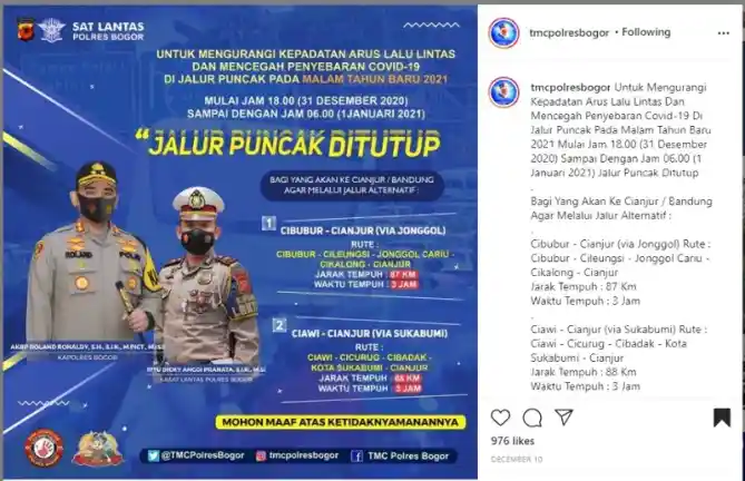 Jalur Puncak Ditutup