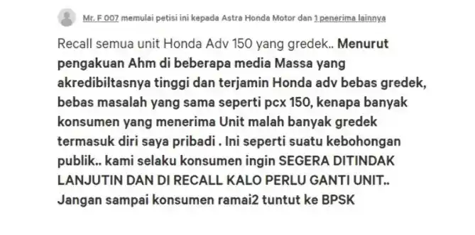 Petisi Recall Honda ADV150