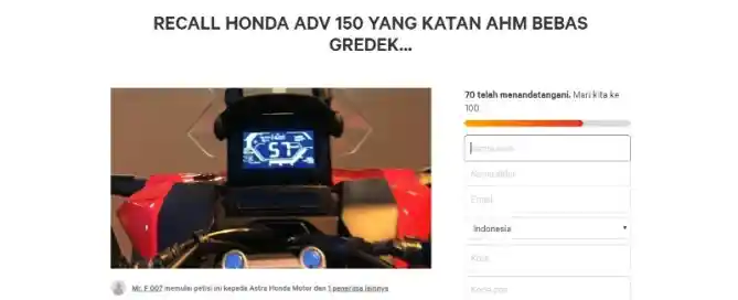 Petisi Recall Honda ADV150