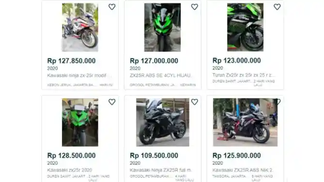 Tangkapan layar harga bekas Kawasaki Ninja ZX-25R Januari 2021