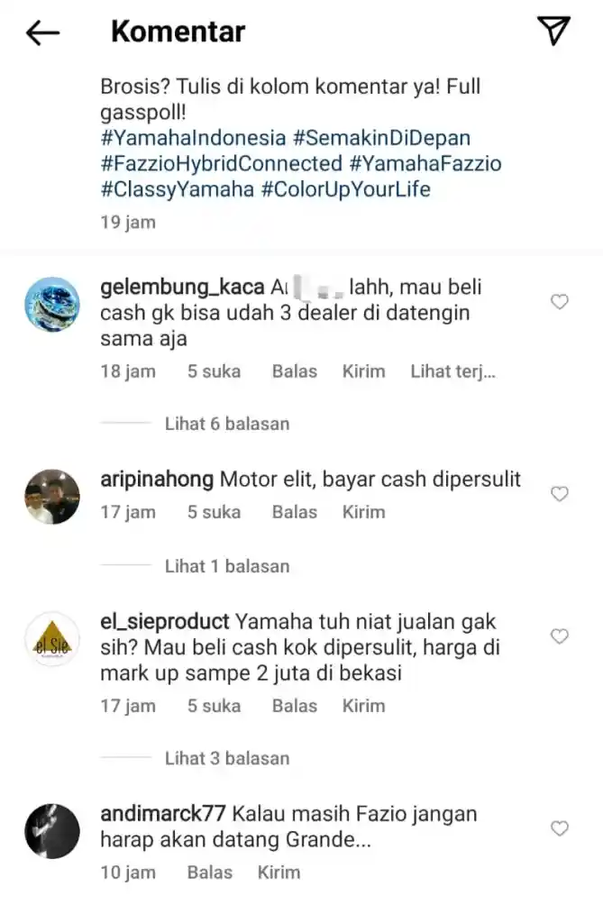 Tangkapan layar Instagram Yamaha soal Fazzio